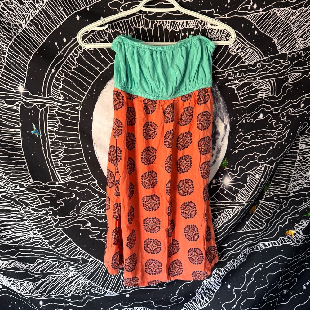 Strapless Orange and Teal Dress